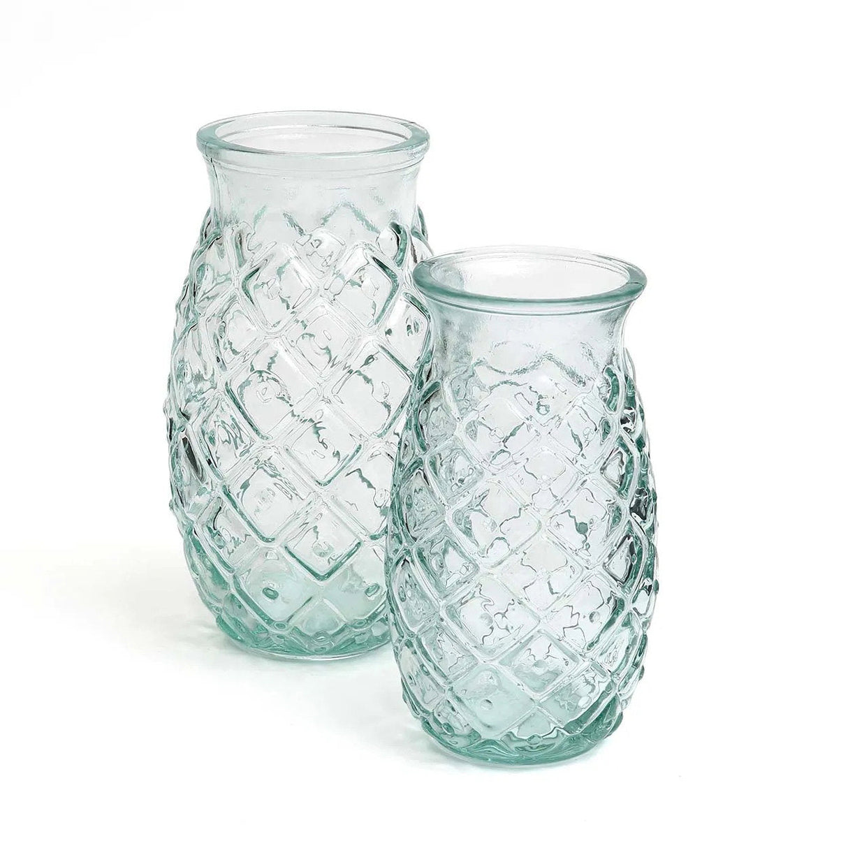 Trinkglas – Recyceltes Glas Material, Strukturierte Oberfläche, Blaue Farbe, L – Pineapple | Bazar Bizar Antwerp