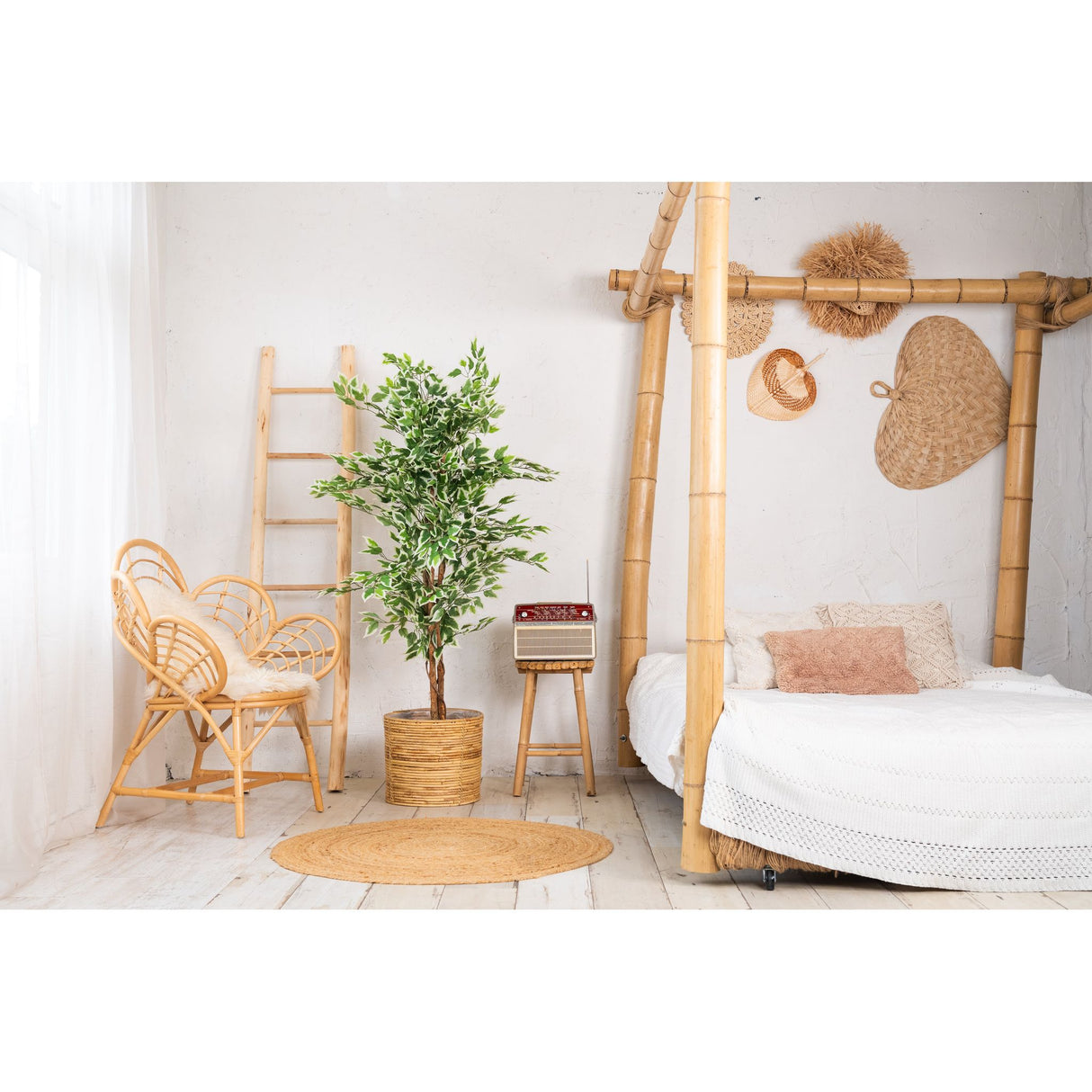 Kunstpflanze – Kunststoffmaterial, Natürliches Design, Realistische Blätter, 140 cm - Ficus | NeverLeafs
