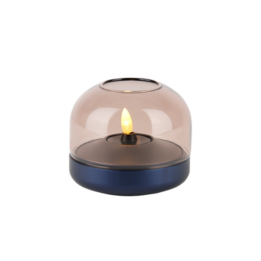 Glass and aluminum candle holder with modern design and LED candle compatibility, cobalt blue - Glow 08 | Kooduu