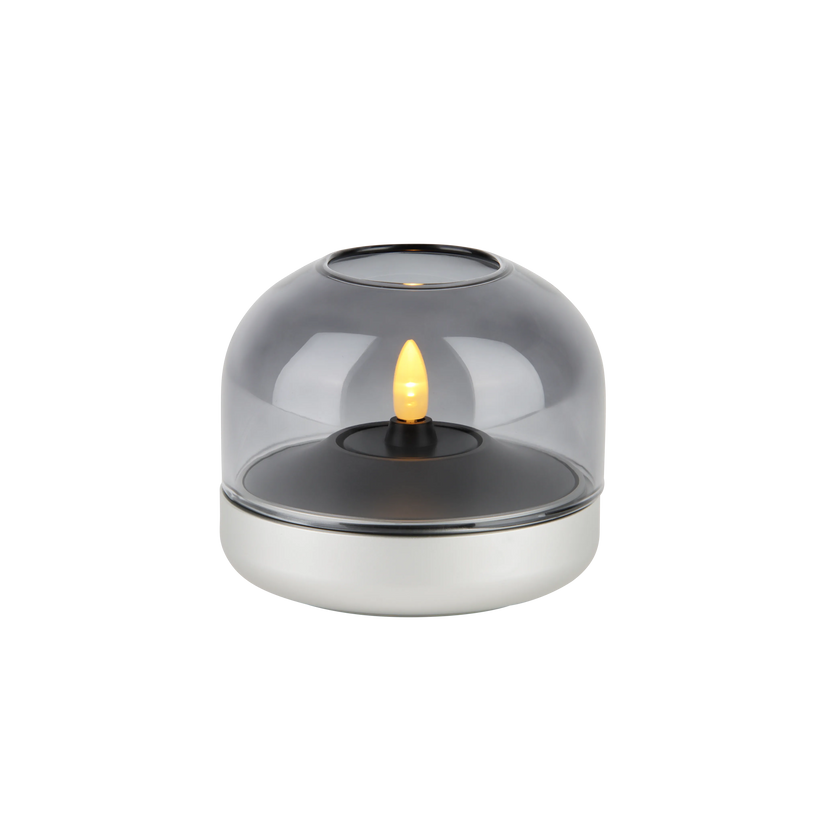 Candle holder made of anodized aluminum with brushed ring and glass top – Glow 08 | Kooduu