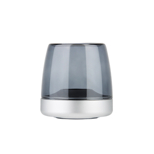 Windlicht aus Glas und Aluminium mit modernem Design und LED-Kerzen-Kompatibilität, Mattes Silber – Glow 10 | Kooduu