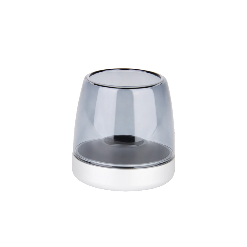 Windlicht aus Glas und Aluminium mit modernem Design und LED-Kerzen-Kompatibilität, Mattes Silber – Glow 10 | Kooduu