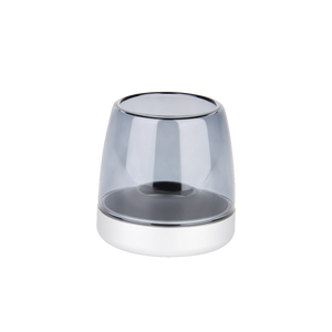 Windlicht aus Glas und Aluminium mit modernem Design und LED-Kerzen-Kompatibilität, Mattes Silber – Glow 10 | Kooduu