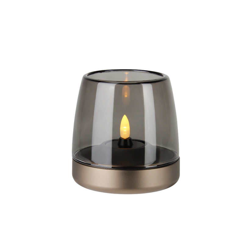 Windlicht aus Glas und Aluminium mit modernem Design und LED-Kerzen-Kompatibilität, Sepia – Glow 10 | Kooduu