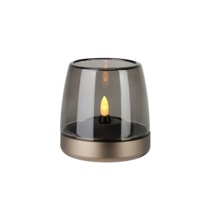 Windlicht aus Glas und Aluminium mit modernem Design und LED-Kerzen-Kompatibilität, Sepia – Glow 10 | Kooduu