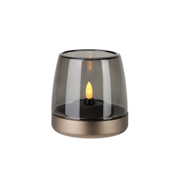 Glass and aluminum candle holder with modern design and LED candle compatibility, Sepia – Glow 10 | Kooduu