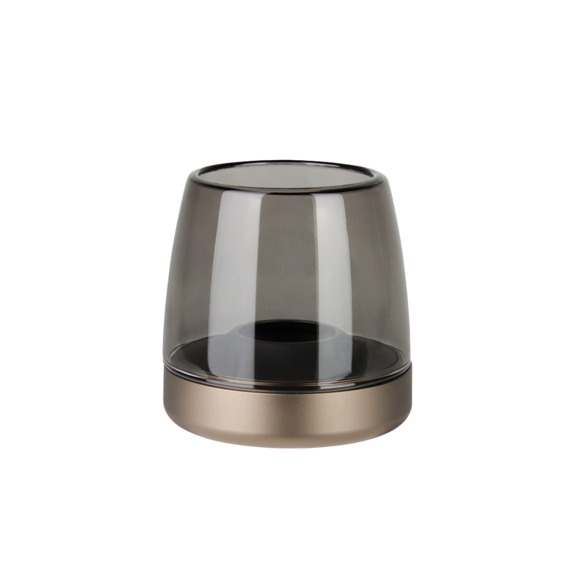 Windlicht aus Glas und Aluminium mit modernem Design und LED-Kerzen-Kompatibilität, Sepia – Glow 10 | Kooduu