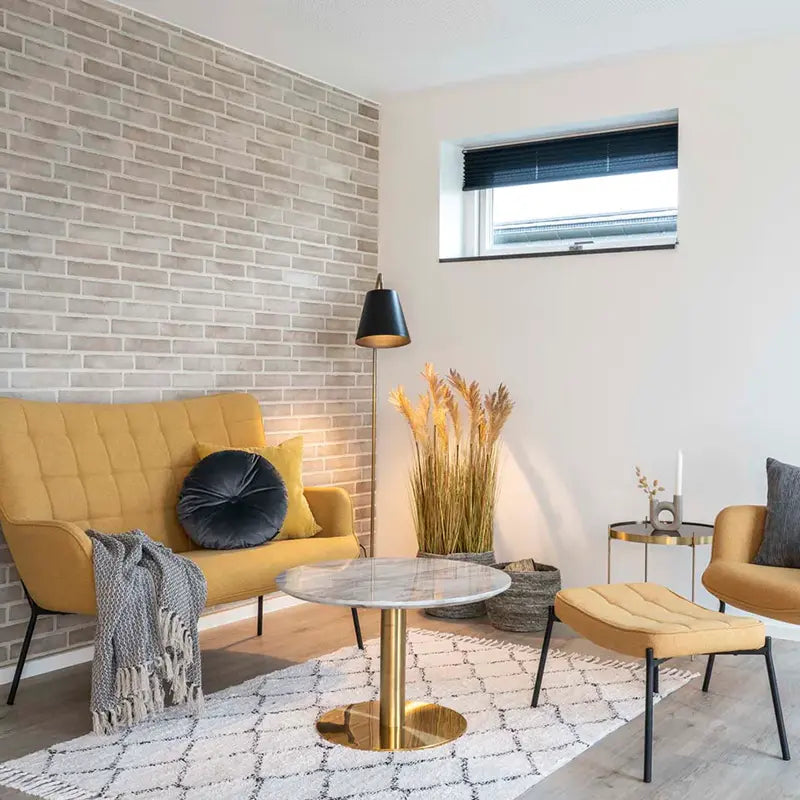 Couchtisch – Marmor Optik, Messing Gestell, Runde Form – Bolzano | House Nordic