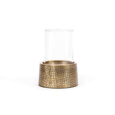 Candle holder – Aluminum, glass insert, croco structure, L – Croco | Bazar Bizar Antwerp