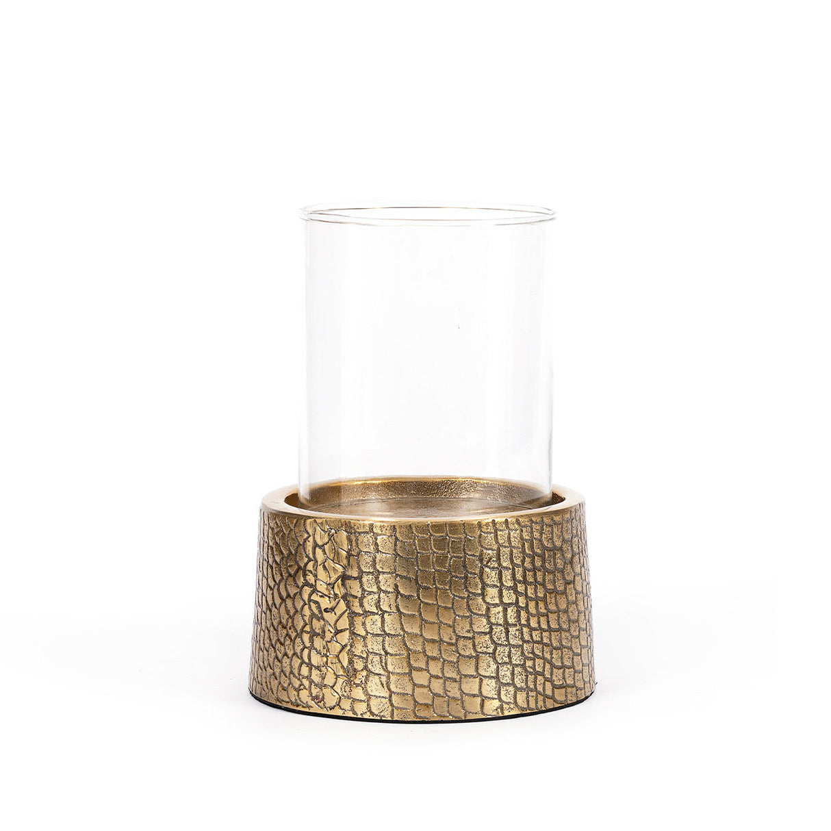 Kerzenhalter – Aluminium Material, Messing Ton, Krokodil Muster, 24cm Höhe - Croco | Bazar Bizar Antwerp