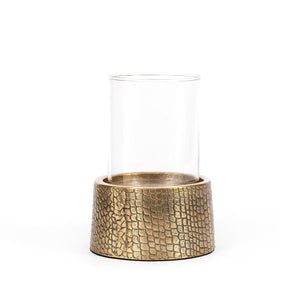 Kerzenhalter – Aluminium Material, Messing Ton, Krokodil Muster, 24cm Höhe - Croco | Bazar Bizar Antwerp
