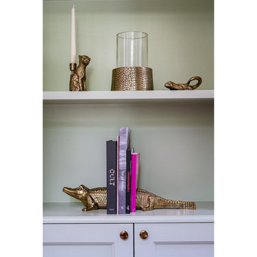 Candle holder – Aluminum, glass insert, croco structure, L – Croco | Bazar Bizar Antwerp