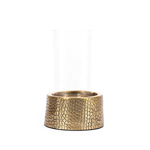 Kerzenhalter – Aluminium Glas, Krokoprägung, Messing Optik, M - Croco | Bazar Bizar Antwerp