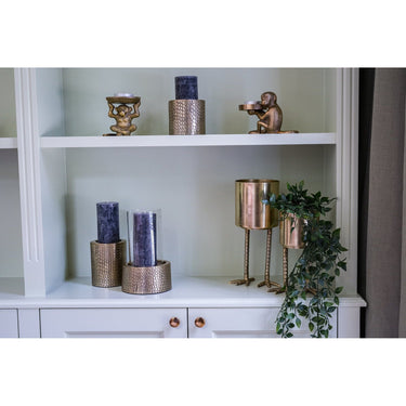 Candle holder - aluminum with brass look, glass cylinder, Croco texture, M - Croco | Bazar Bizar Antwerp