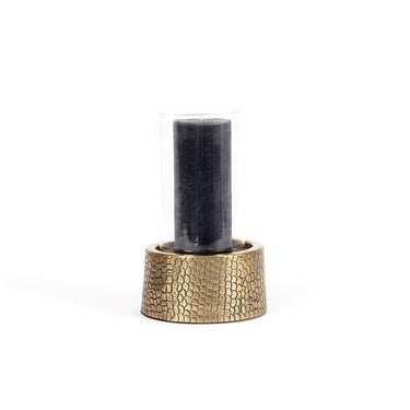 Candle holder - aluminum with brass look, glass cylinder, Croco texture, M - Croco | Bazar Bizar Antwerp