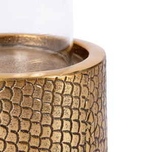 Kerzenhalter – Aluminium Glas, Krokoprägung, Messing Optik, M - Croco | Bazar Bizar Antwerp
