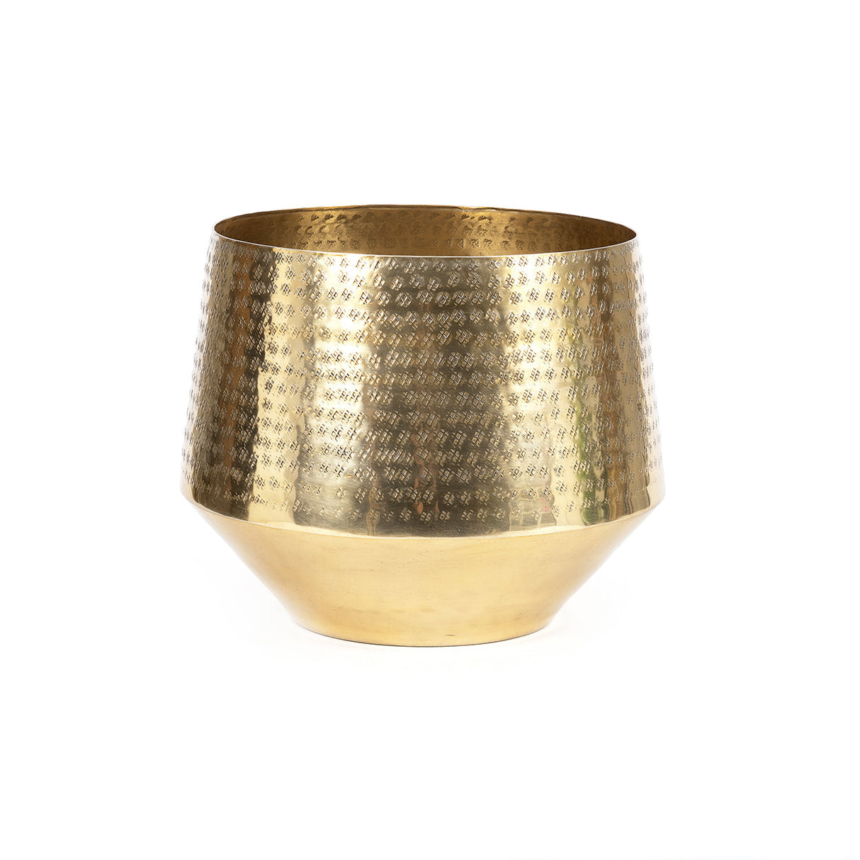 Pflanzgefäß – Gehämmerte Oberfläche, Aluminium, Messing-Finish, XL | Bazar Bizar Antwerp