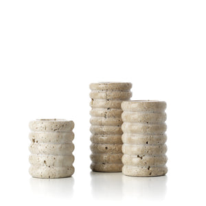 Kerzenhalter – Travertin Material, Organische Textur, Beige Ton - Ripple | Bazar Bizar Antwerp
