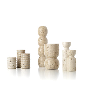 Kerzenhalter – Travertin Material, Organische Textur, Beige Ton - Ripple | Bazar Bizar Antwerp