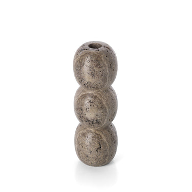 Candle Holder – Gray Travertine, Sculptural Totem, Organic Structure, L | Bazar Bizar Antwerp