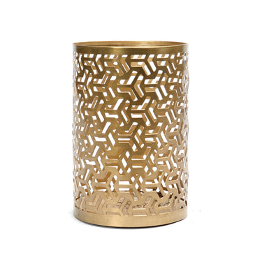 Candle Holder - Brass Metal, Zigzag Pattern, Golden Finish - Hollow Zigzag | Bazar Bizar Antwerp