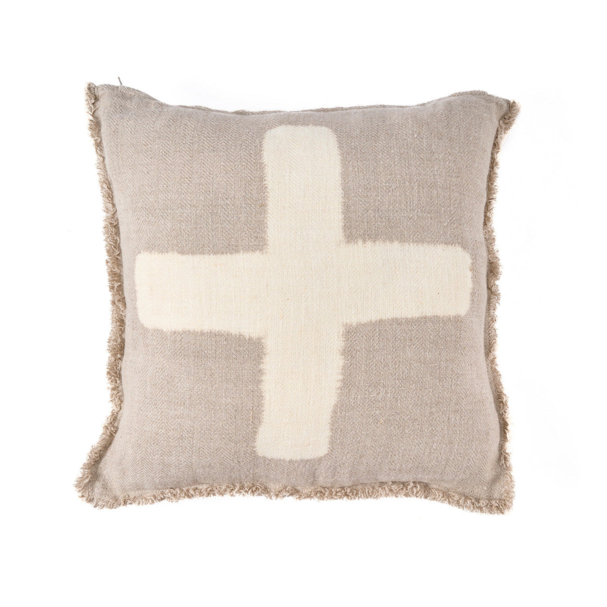Kissenbezug – Leinen Material, Boho Stil, Natur Weiß Ton -  Cross | Bazar Bizar Antwerp