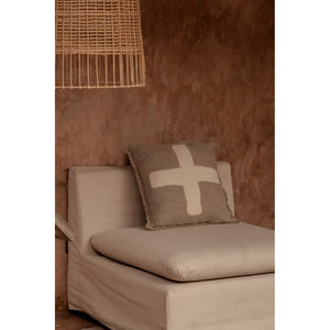 Kissenbezug – Leinen Material, Boho Stil, Natur Weiß Ton -  Cross | Bazar Bizar Antwerp