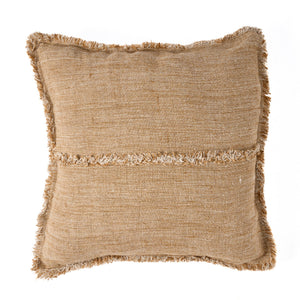 Kissenbezug – Leinen Material, Boho Stil, Natur Braun Ton - Sahara Fringe | Bazar Bizar Antwerp
