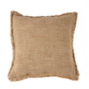 Kissenbezug – Leinen Material, Boho Stil, Natur Braun Ton - Sahara Fringe | Bazar Bizar Antwerp
