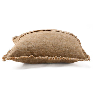 Kissenbezug – Leinen Material, Boho Stil, Natur Braun Ton - Sahara Fringe | Bazar Bizar Antwerp