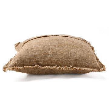 Kissenbezug – Leinen Material, Boho Stil, Natur Braun Ton - Sahara Fringe | Bazar Bizar Antwerp