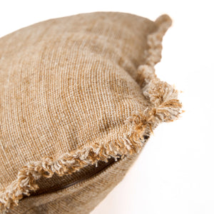 Kissenbezug – Leinen Material, Boho Stil, Natur Braun Ton - Sahara Fringe | Bazar Bizar Antwerp