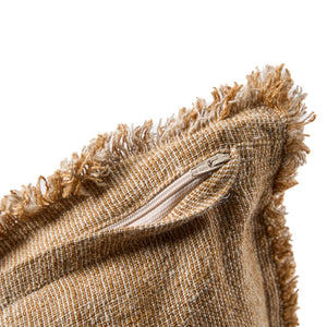 Kissenbezug – Leinen Material, Boho Stil, Natur Braun Ton - Sahara Fringe | Bazar Bizar Antwerp