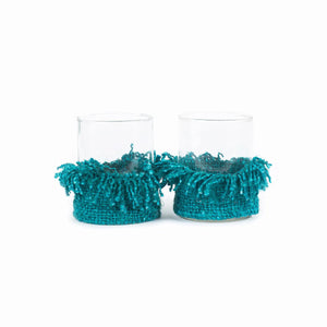 Kerzenhalter – Baumwollmaterial, Dekorativer Glasbehälter, Aquafarbe, L – Oh My Gee | Bazar Bizar Antwerp