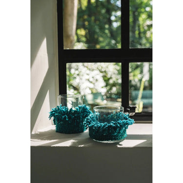 Kerzenhalter – Gestrickte Baumwolle, Glas Einsatz, Dekorativer Look, M – Oh My Gee | Bazar Bizar Antwerp