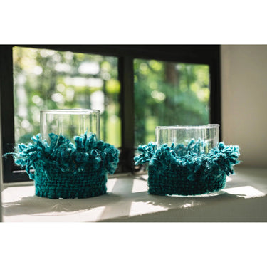 Kerzenhalter – Gestrickte Baumwolle, Glas Einsatz, Dekorativer Look, M – Oh My Gee | Bazar Bizar Antwerp