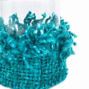 Kerzenhalter – Baumwollmaterial, Gestricktes Design, Dekorativer Glasbehälter, M – Oh My Gee | Bazar Bizar Antwerp