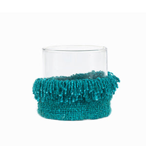 Kerzenhalter – Baumwollmaterial, Glasbehälter Design, Aquafarbe, XL – Oh My Gee | Bazar Bizar Antwerp