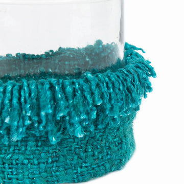 Kerzenhalter – Baumwollmaterial, Glasbehälter Design, Aquafarbe, XL – Oh My Gee | Bazar Bizar Antwerp
