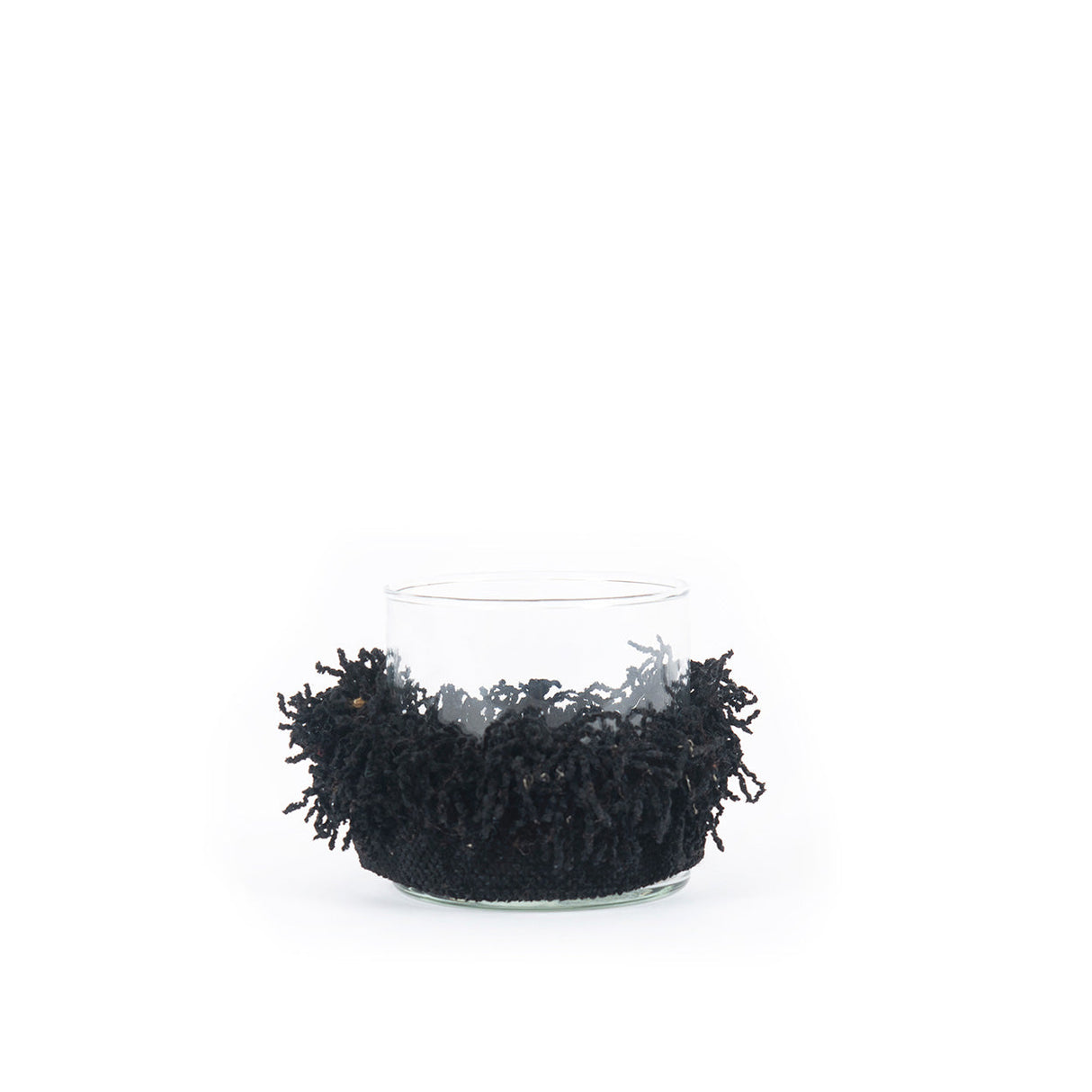 Kerzenhalter – Samtmaterial, Dekorativer Glasbehälter, Schwarze Farbe, S – Oh My Gee | Bazar Bizar Antwerp