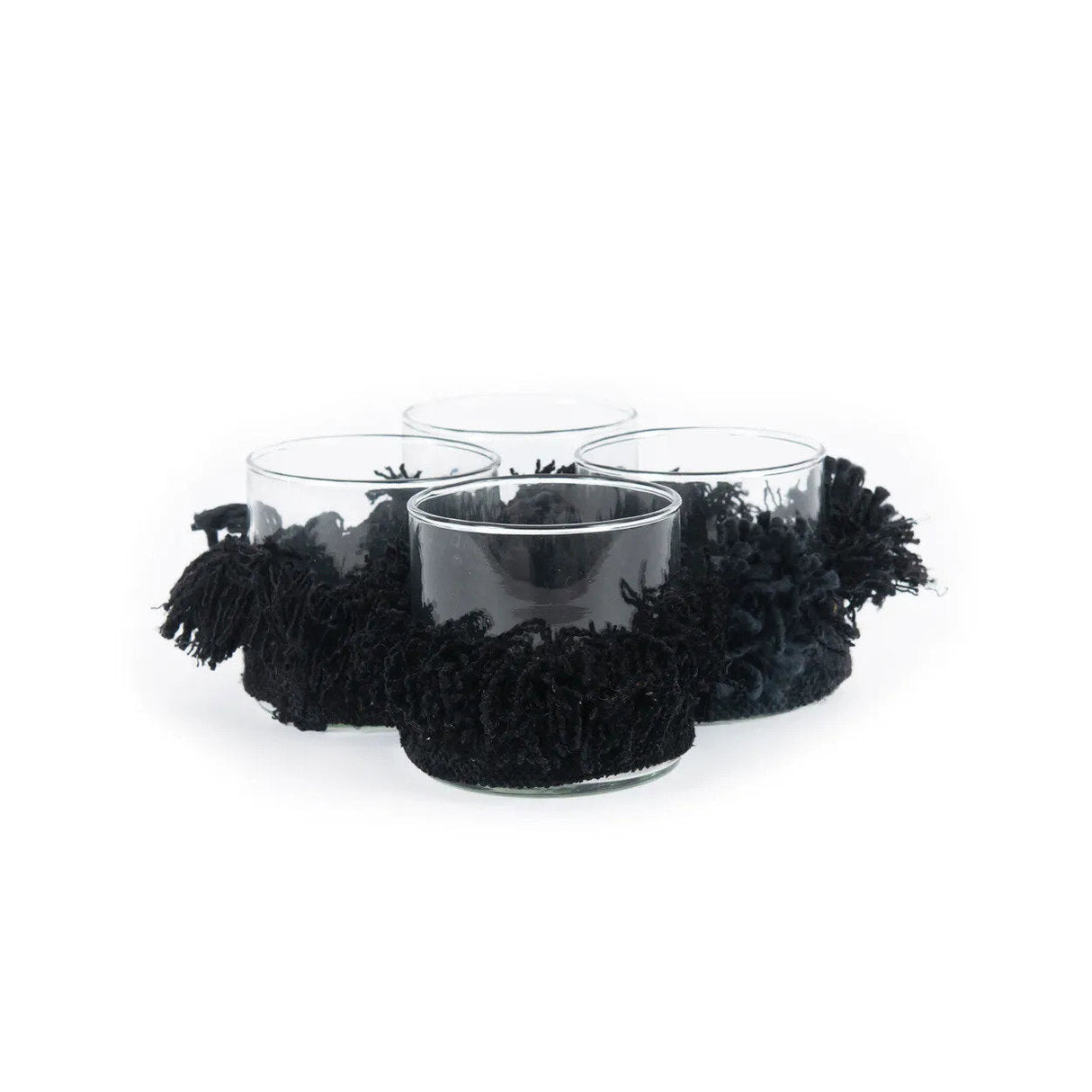 Kerzenhalter – Samtmaterial, Dekorativer Glasbehälter, Schwarze Farbe, S – Oh My Gee | Bazar Bizar Antwerp