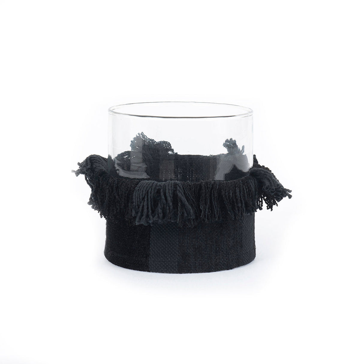 Kerzenhalter – Samtmaterial, Dekorativer Glasbehälter, Schwarze Farbe, XL  – Oh My Gee | Bazar Bizar Antwerp