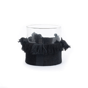 Kerzenhalter – Samtmaterial, Dekorativer Glasbehälter, Schwarze Farbe, XL  – Oh My Gee | Bazar Bizar Antwerp
