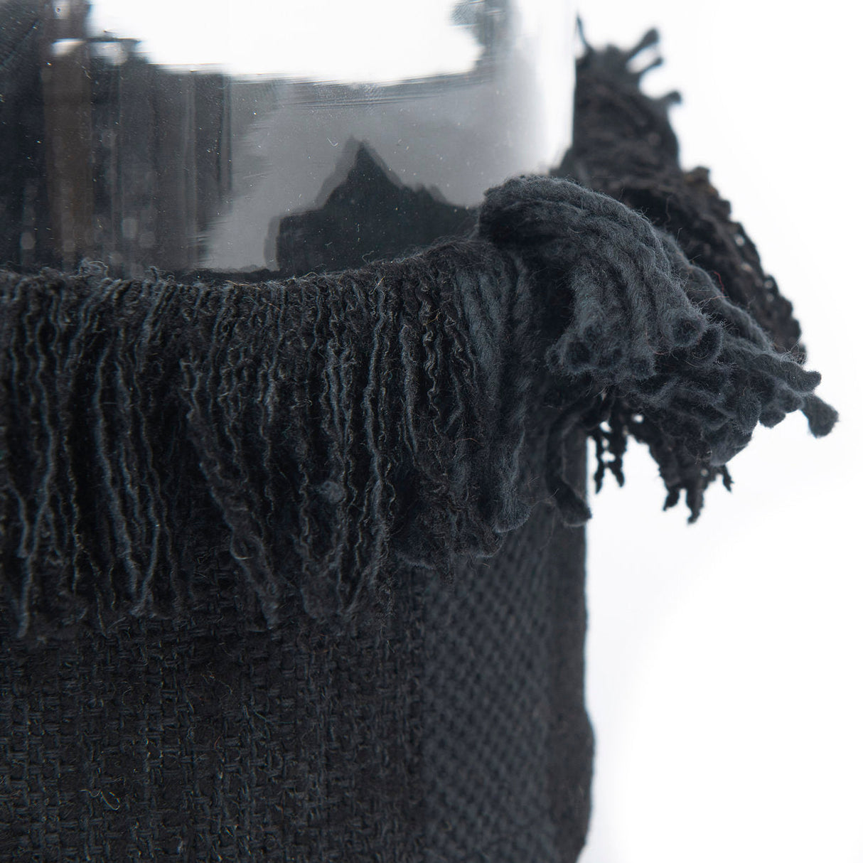 Kerzenhalter – Samtmaterial, Dekorativer Glasbehälter, Schwarze Farbe, XL  – Oh My Gee | Bazar Bizar Antwerp