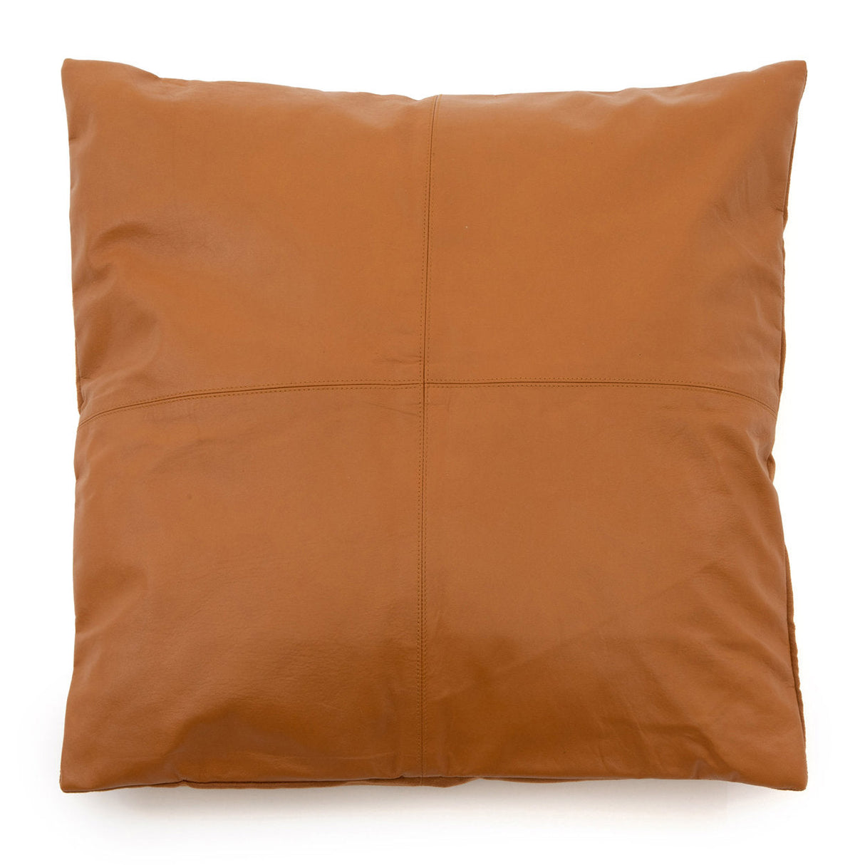 Kissenbezug – Leder Material, Vier Panel Design, Kamel Ton, 60x60 cm | Bazar Bizar Antwerp