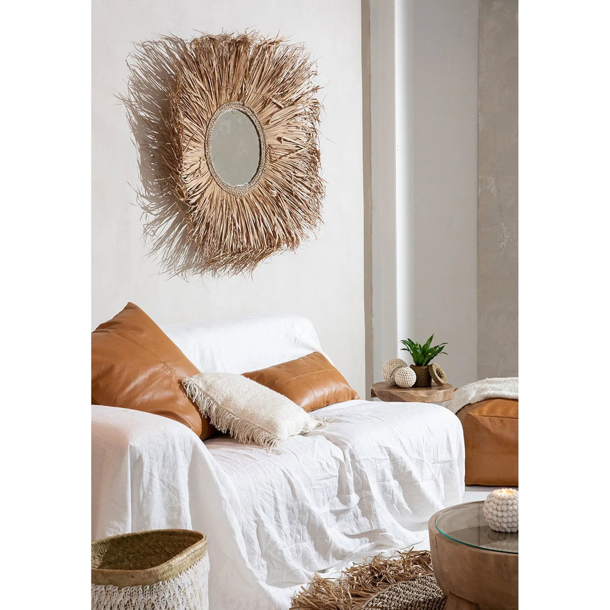 Kissenbezug – Leder Material, Sechs Panel Design, Kamel Ton, 30x50 cm | Bazar Bizar Antwerp