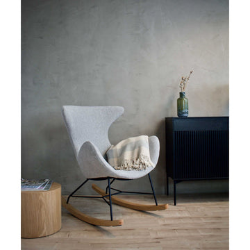 Rocking Chair - Gently Curved Design, Durable Polyester Cover, Ash Wood & Black Metal Frame - Gaia | Njordec
