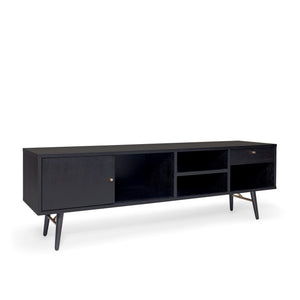 TV-Möbel – Matt Schwarzes Eichenfurnier, Minimalistisches Schrankdesign, Metallbeine mit Messingdetails – Dawn | Njordec