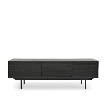 TV Cabinet – Black Oak Veneer Finish, Powder-Coated Metal Legs, Sliding Drawers with Storage – Sense | Njordec