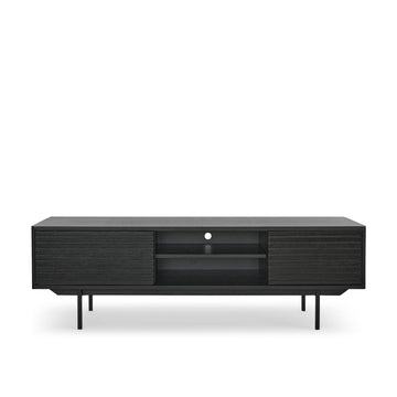 TV Cabinet – Black Oak Veneer Finish, Powder-Coated Metal Legs, Sliding Drawers with Storage – Sense | Njordec